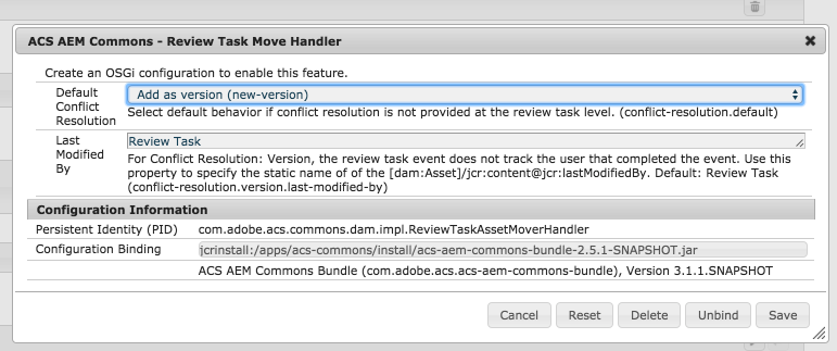 Review Task Mover OSGi Configuration