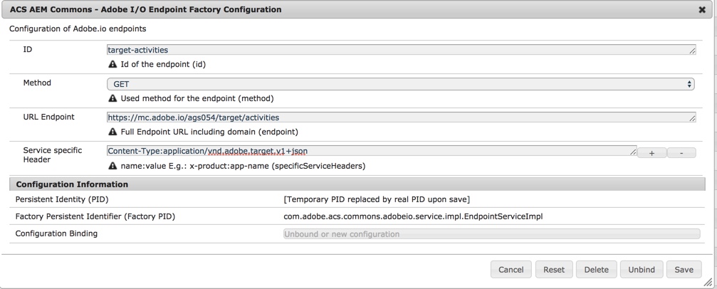 Endpoint configuration