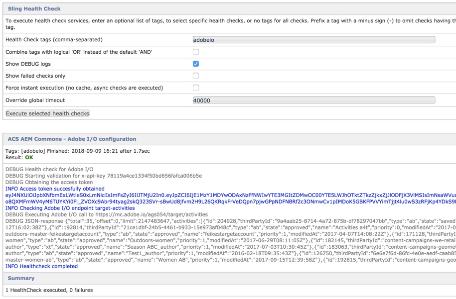 Adobe I/O healthcheck
