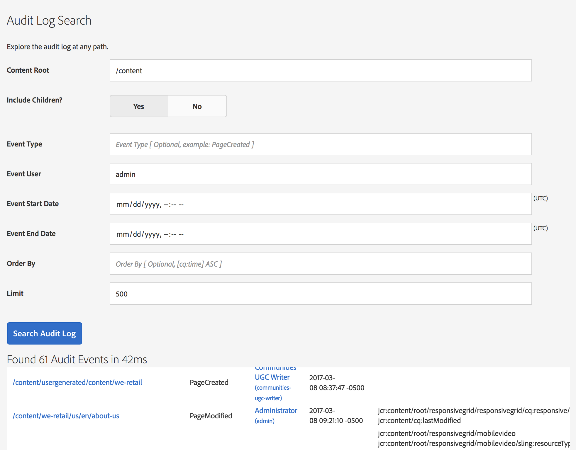 Audit Log Search Console