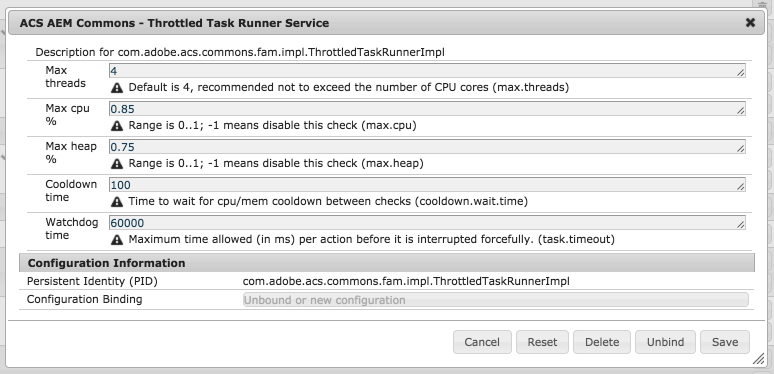 Throttled Task Runner - OSGi Configuration