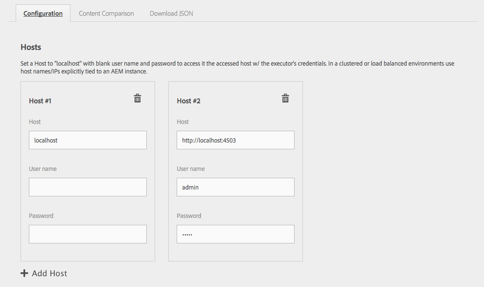 JCR Compare - Configuration - Hosts