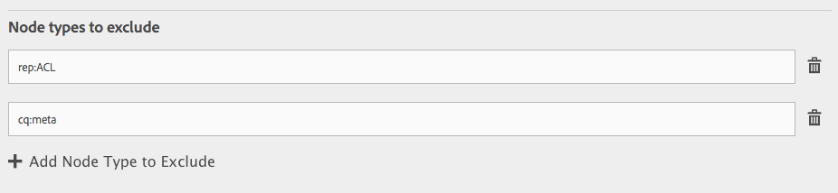 JCR Compare - Configuration - Node Types to Exclude