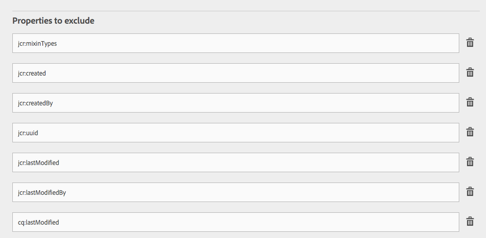 JCR Compare - Configuration - Properties to Exclude