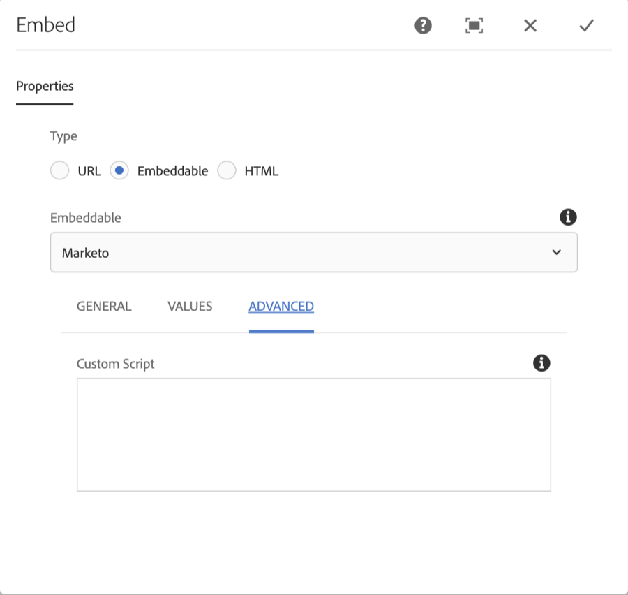 Marketo Form Component Advanced Tab