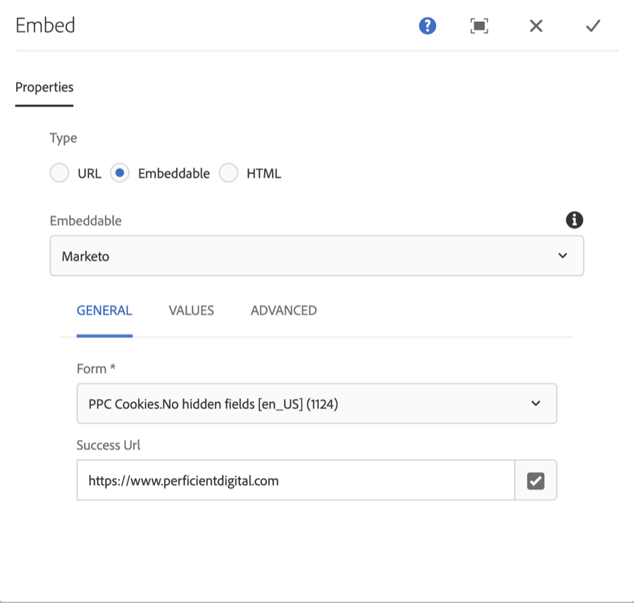 Marketo Form Component General Tab