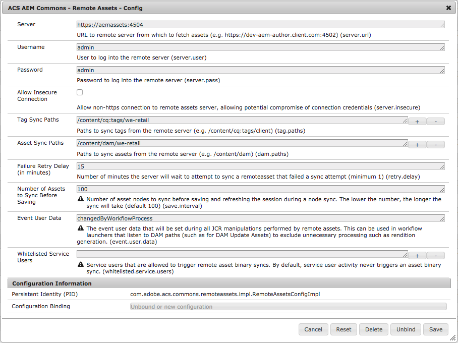 Remote Assets - OSGi Config