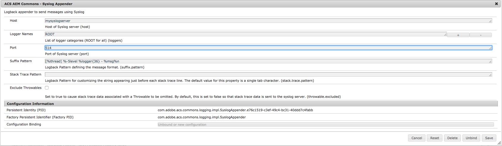 syslog configuration