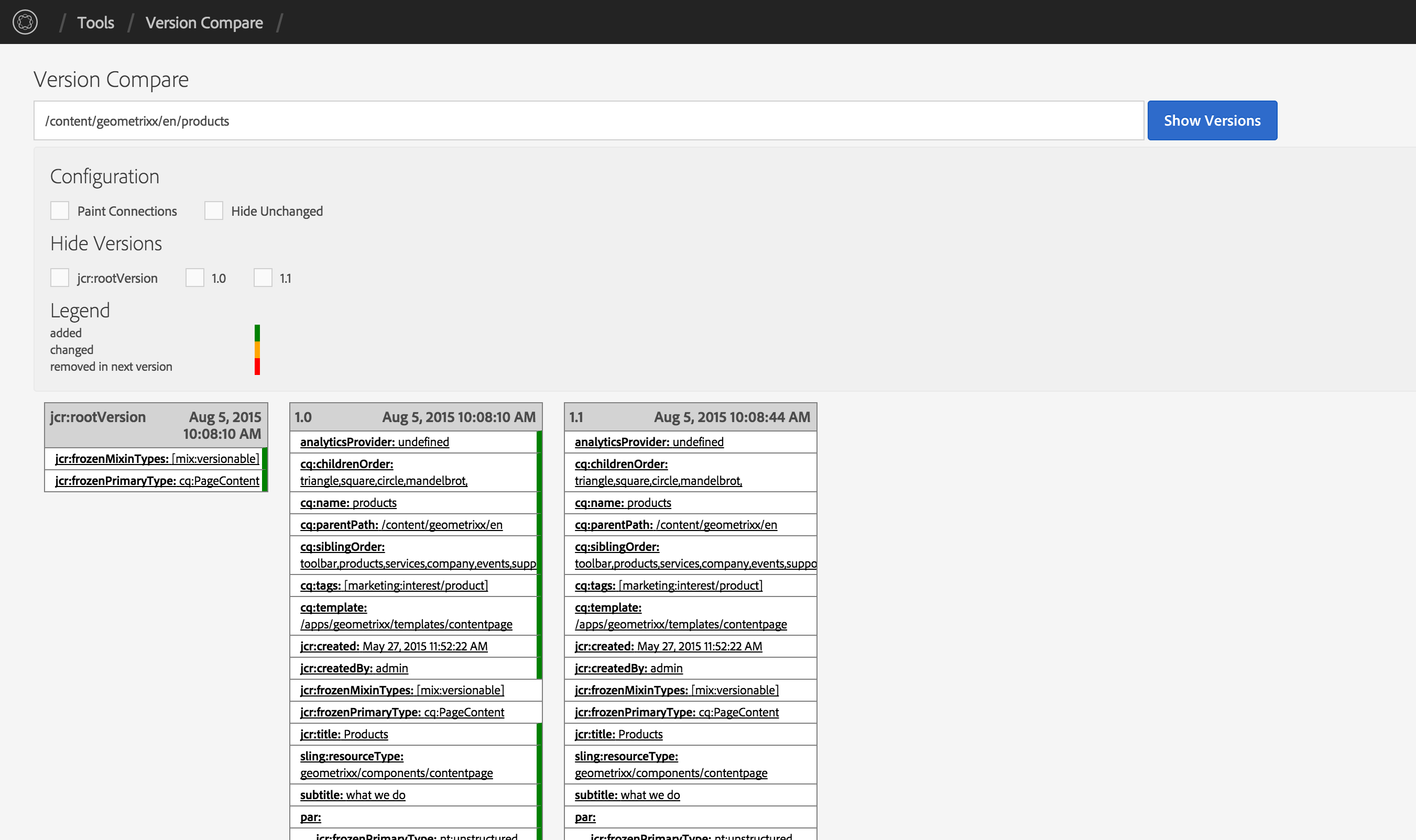 Version Compare - Web UI