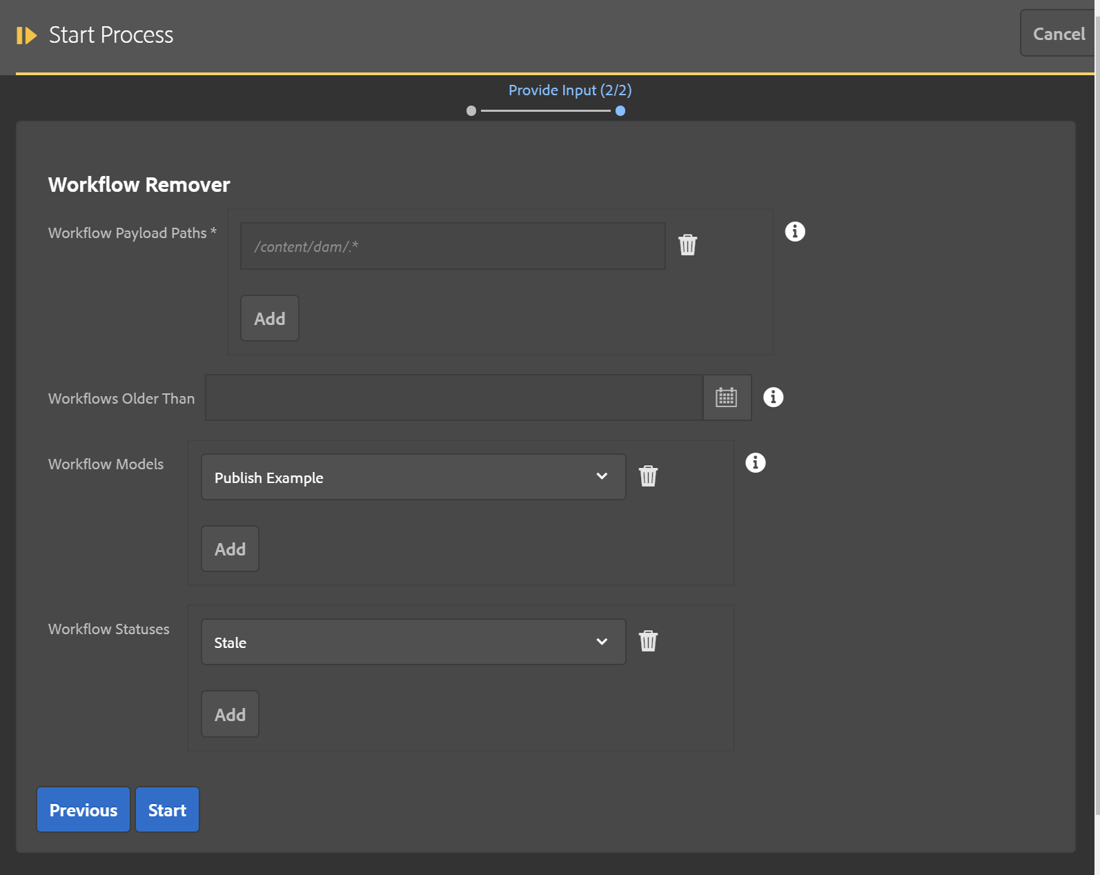 Workflow Remover options