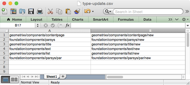 AEM Resource Type/Template Updater - CSV