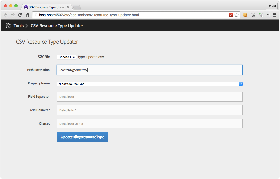 AEM Resource Type/Template Updater - WebUI Form