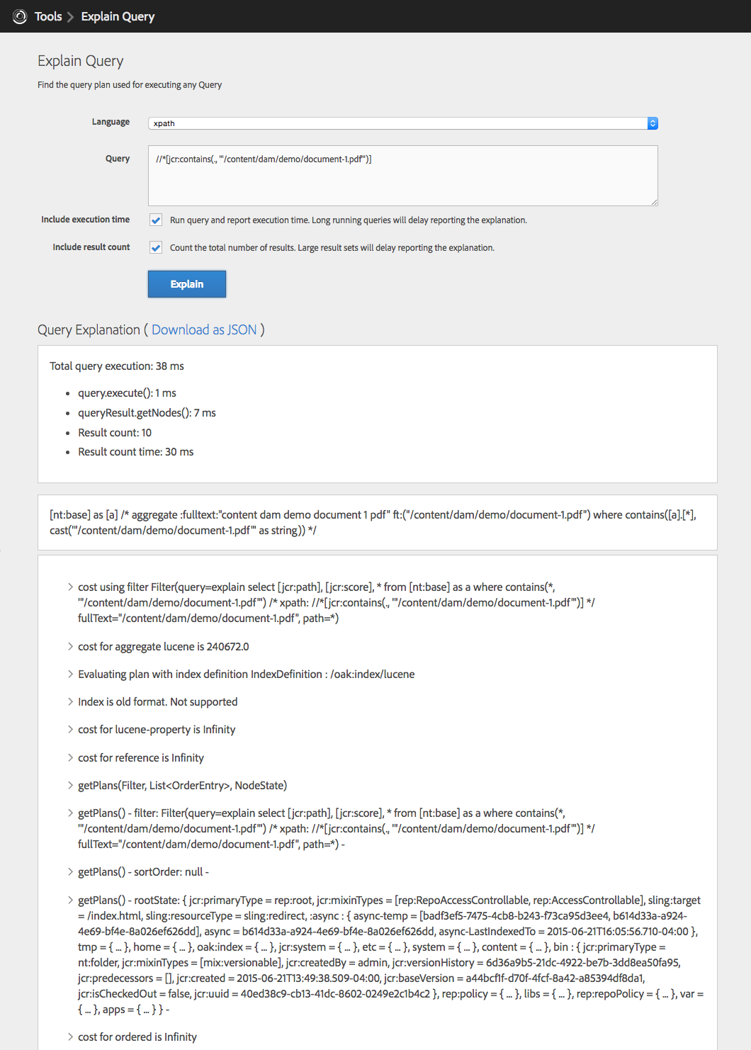 Explain Query - Results