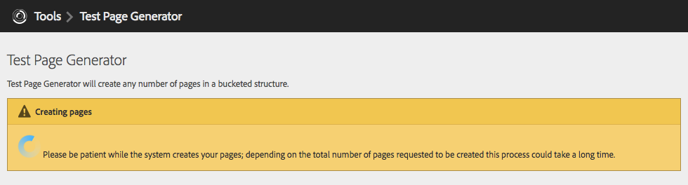 AEM Test Page Generator - Running