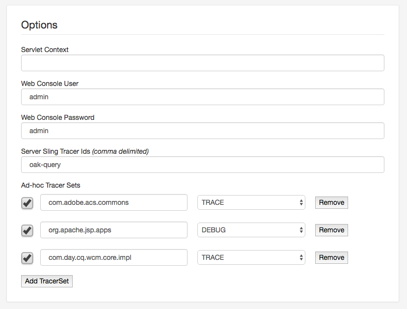 AEM Chrome Plug-in Options